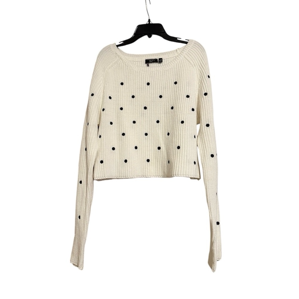Dex Cream Knit Sweater Black Polka Dots Cropped Long Sleeve Comfy Women’s Small